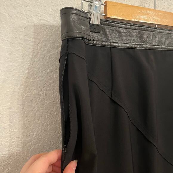 Helmut Lang Twisted Stretch Wool Skirt 6 Midi Grunge Office Siren Leather Waist - Picture 7 of 16